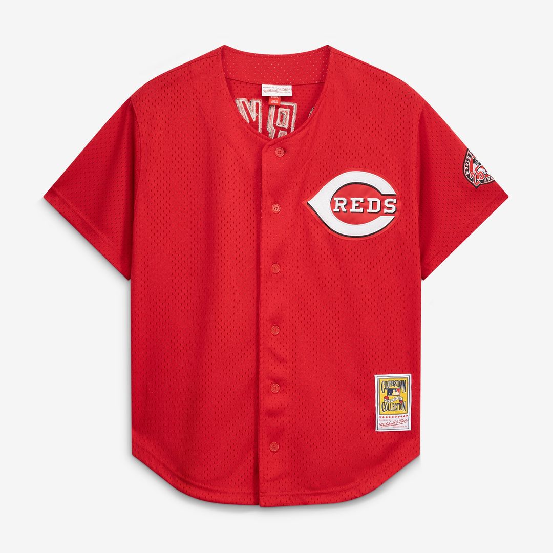 Cincinnati Reds Barry Larkin Mitchell & Ness Red Throwback Cooperstown Mesh Batting Practice Jersey product image 2,