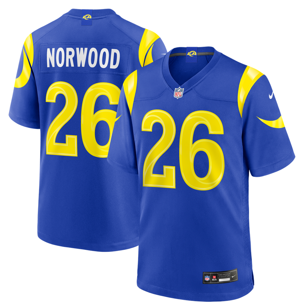 Los Angeles Rams Drey Norwood Nike Royal Game Jersey product image 1, provided for visual reference and product detail review