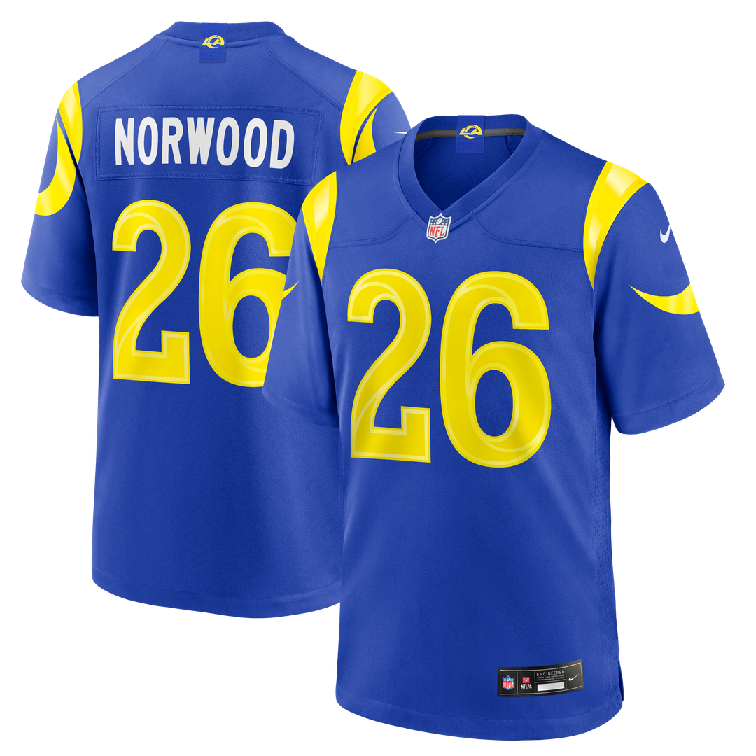 Los Angeles Rams Drey Norwood Nike Royal Game Jersey product image 1, provided for visual reference and product detail review