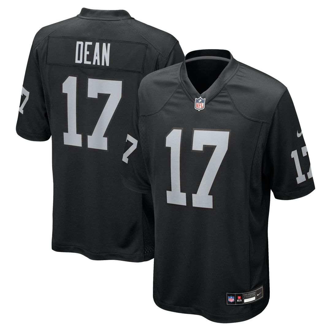 Las Vegas Raiders Nakobe Dean Nike Black Team Game Jersey product image 1, provided for visual reference and product detail