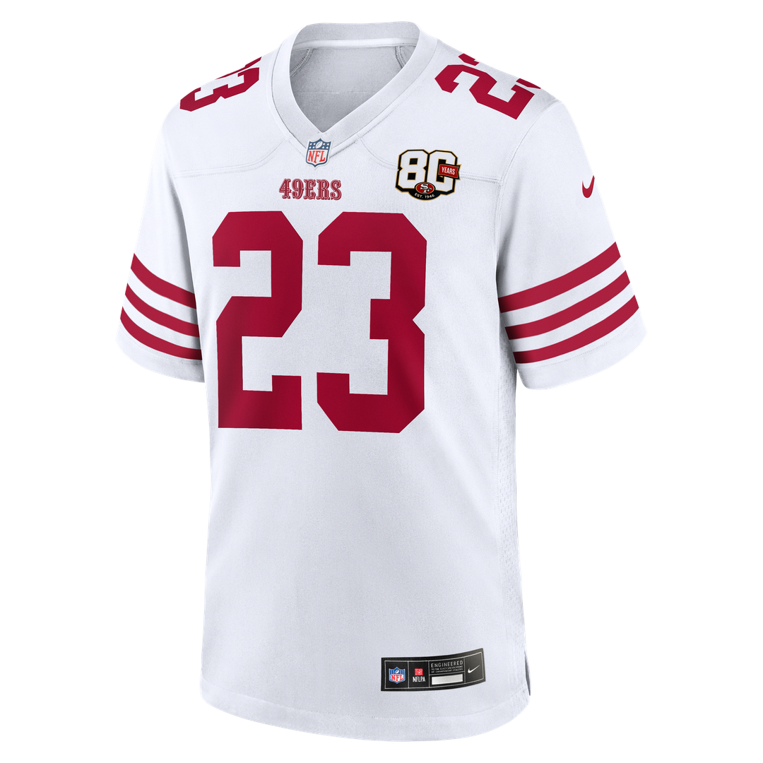 San Francisco 49ers Christian McCaffrey Nike White 80th Anniversary Game Jersey product image 5, provided for visual