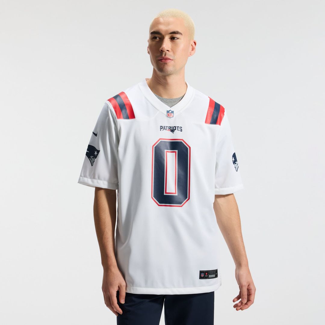 New England Patriots Christian Gonzalez Nike White Game Jersey product image 2, provided for visual reference and product