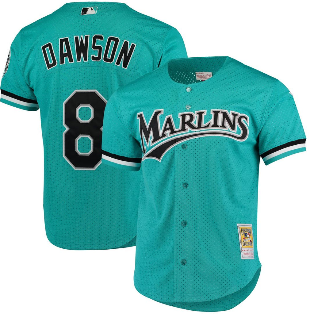 Florida Marlins Andre Dawson Mitchell & Ness Teal Cooperstown Collection Mesh Batting Practice Button-Up Jersey product