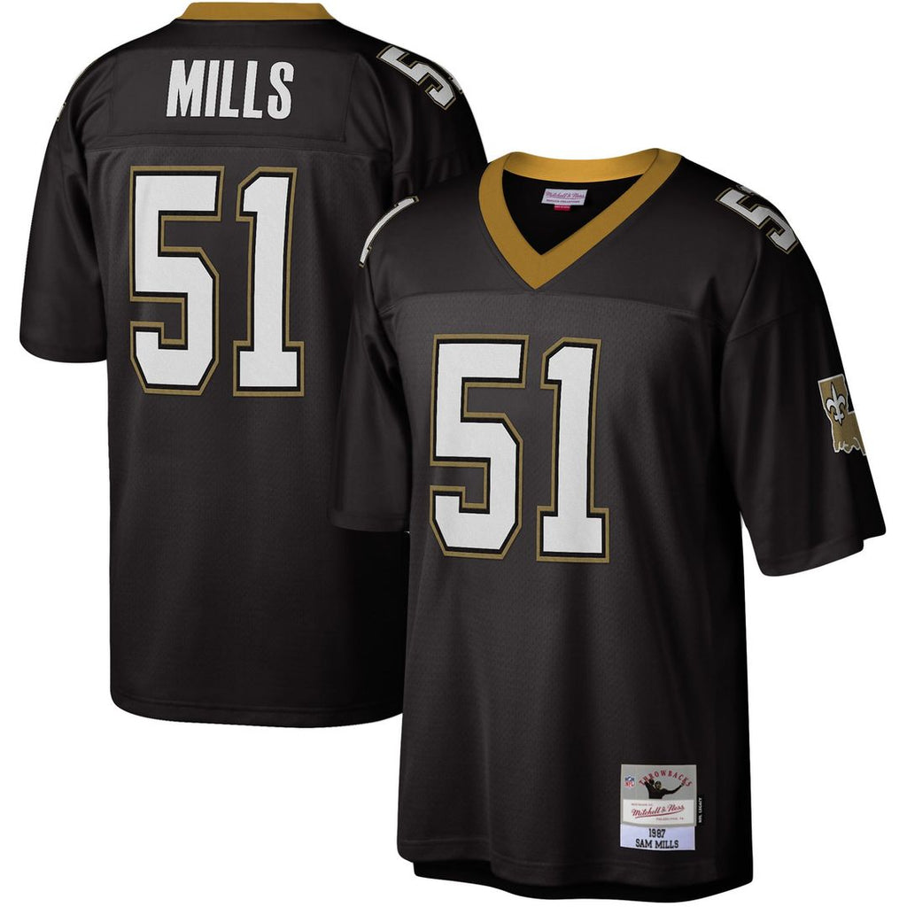 New Orleans Saints Sam Mills Mitchell & Ness Black Legacy Replica Jersey product image 1, provided for visual reference and