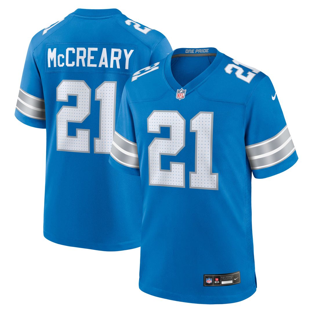 Detroit Lions Roger McCreary Nike Blue Team Game Jersey product image 1, provided for visual reference and product detail