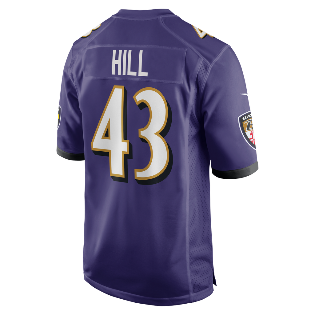 Baltimore Ravens Justice Hill Nike Purple Game Jersey product image 3, provided for visual reference and product detail