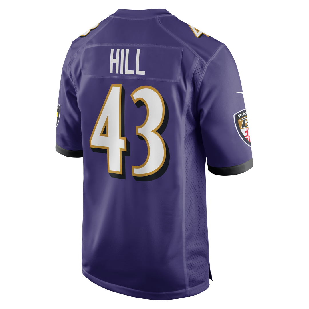 Baltimore Ravens Justice Hill Nike Purple Game Jersey product image 3, provided for visual reference and product detail