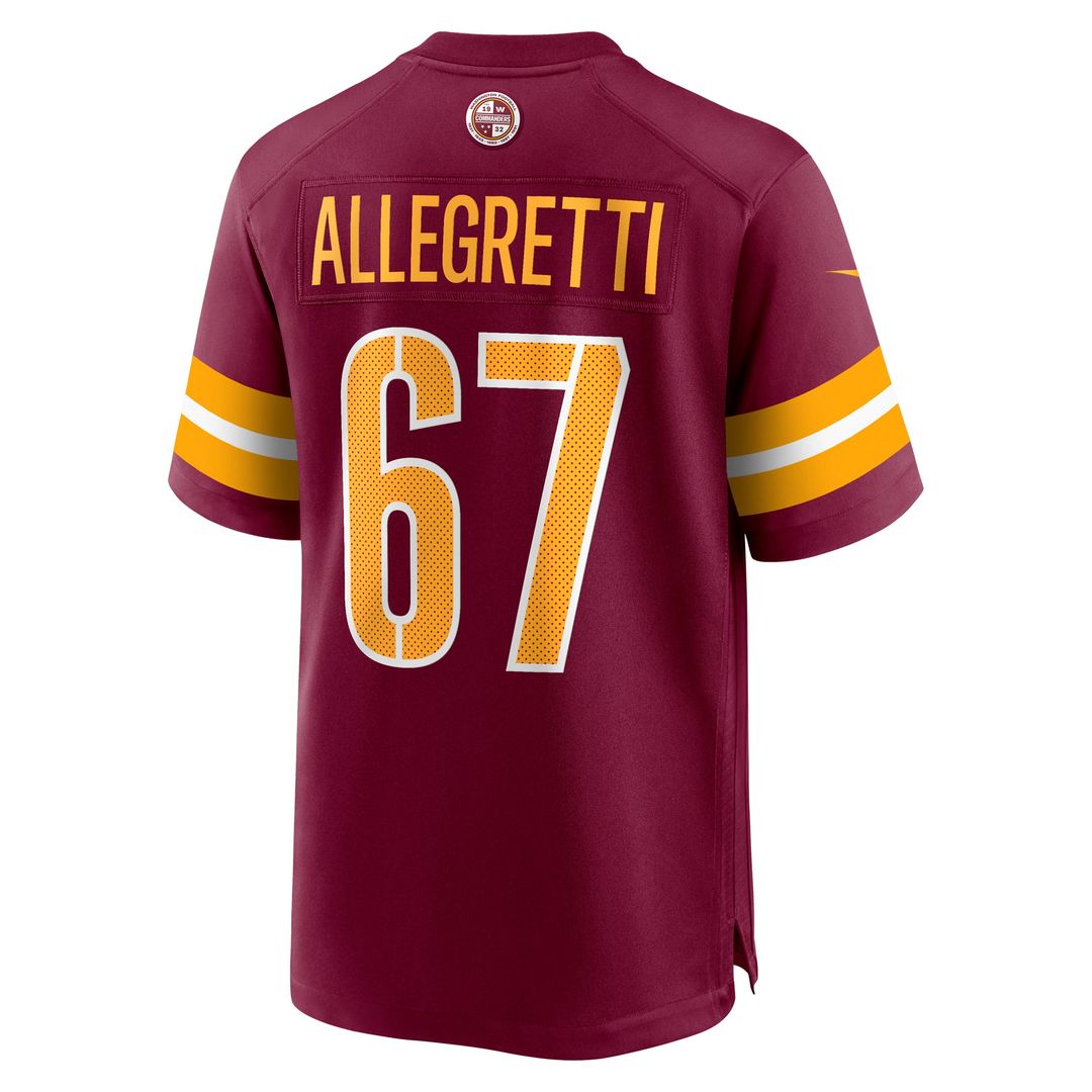 Washington Commanders Nick Allegretti Nike Burgundy Game Jersey product image 3, provided for visual reference and product
