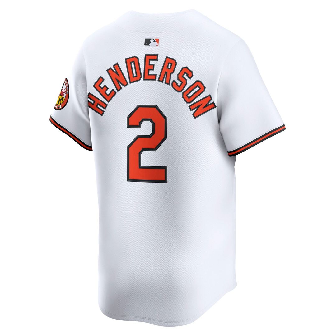 Baltimore Orioles Gunnar Henderson Nike White Home Limited Player Jersey product image 3, provided for visual reference and