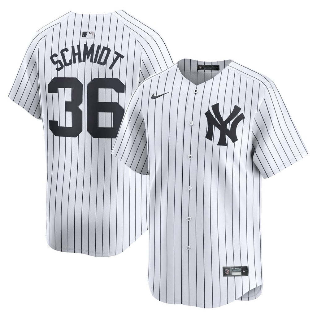 New York Yankees Clarke Schmidt Nike White Home Limited Player Jersey product image 1, provided for visual reference and