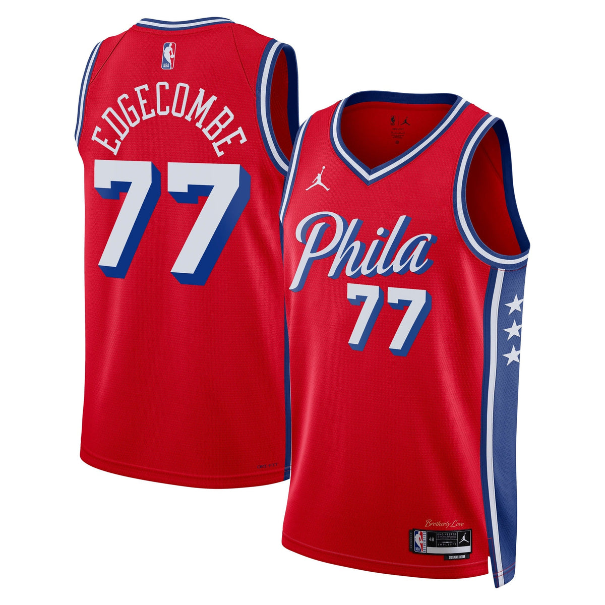 Philadelphia 76ers Jordan Brand Statement Edition Swingman Jersey - Red - VJ Edgecombe - Unisex product image 1, provided