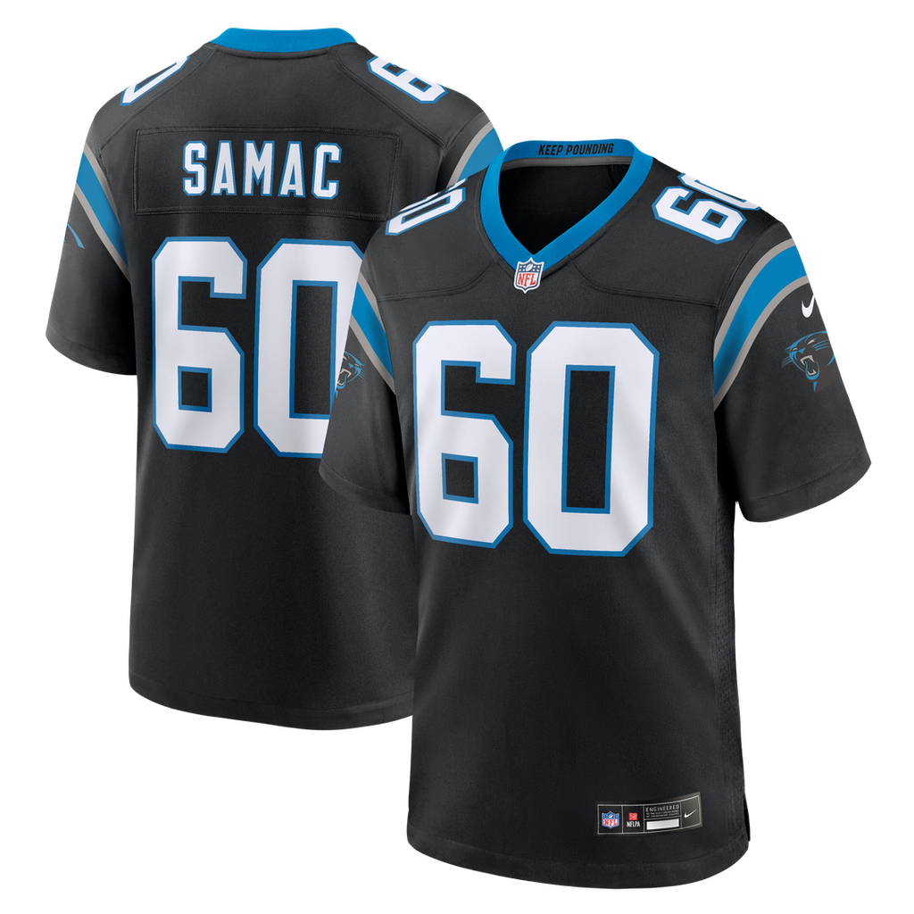 Carolina Panthers Nick Samac Nike Black Team Game Jersey product image 1, provided for visual reference and product detail