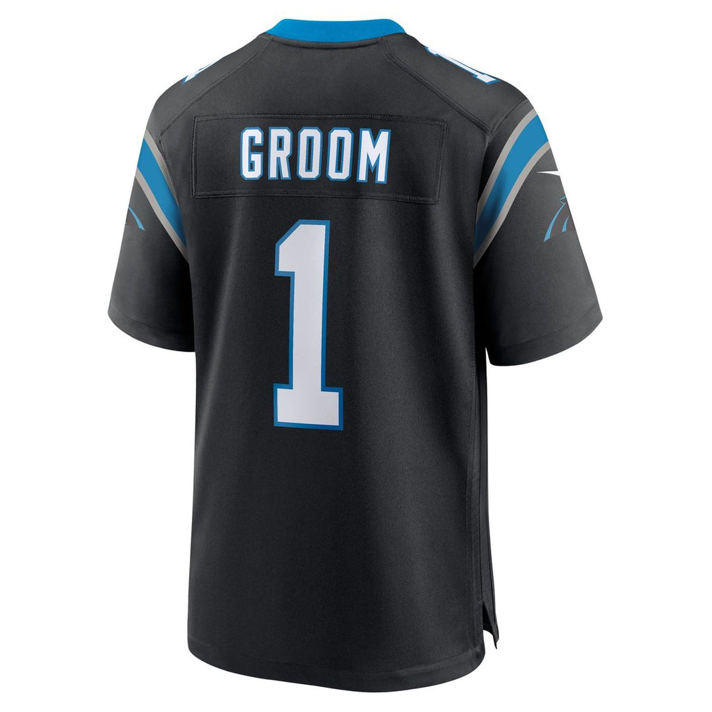 Carolina Panthers Number 1 Groom Nike Black Game Jersey product image 3, provided for visual reference and product detail