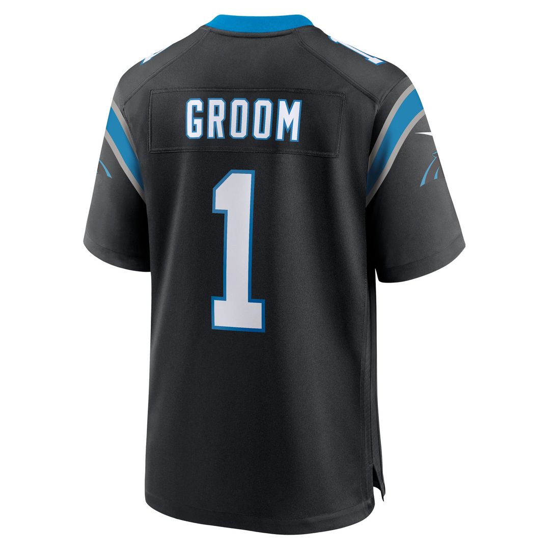 Carolina Panthers Number 1 Groom Nike Black Game Jersey product image 3, provided for visual reference and product detail