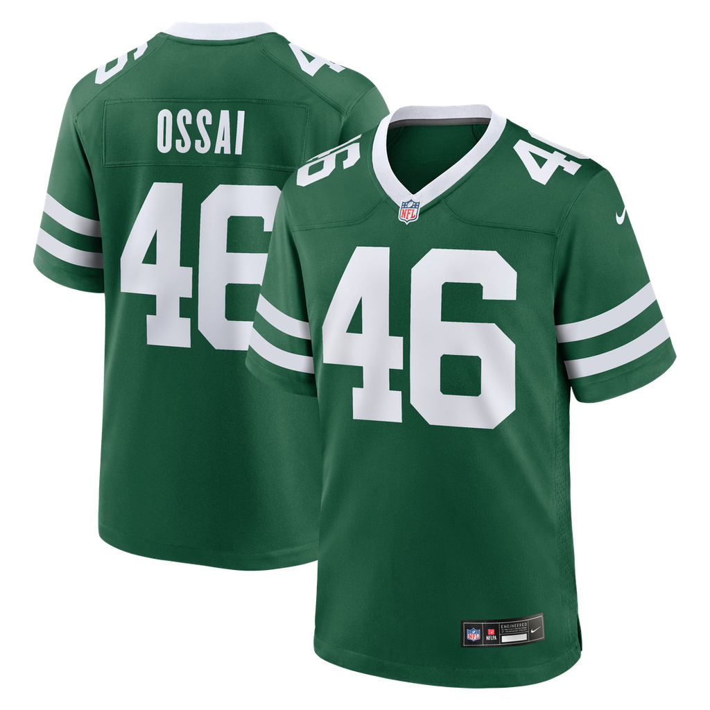 New York Jets Joseph Ossai Nike Legacy Green Team Game Jersey product image 1, provided for visual reference and product