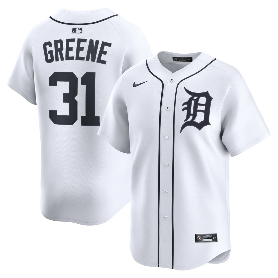 Detroit Tigers Riley Greene Nike White Home Limited Player Jersey product image 1, provided for visual reference and product