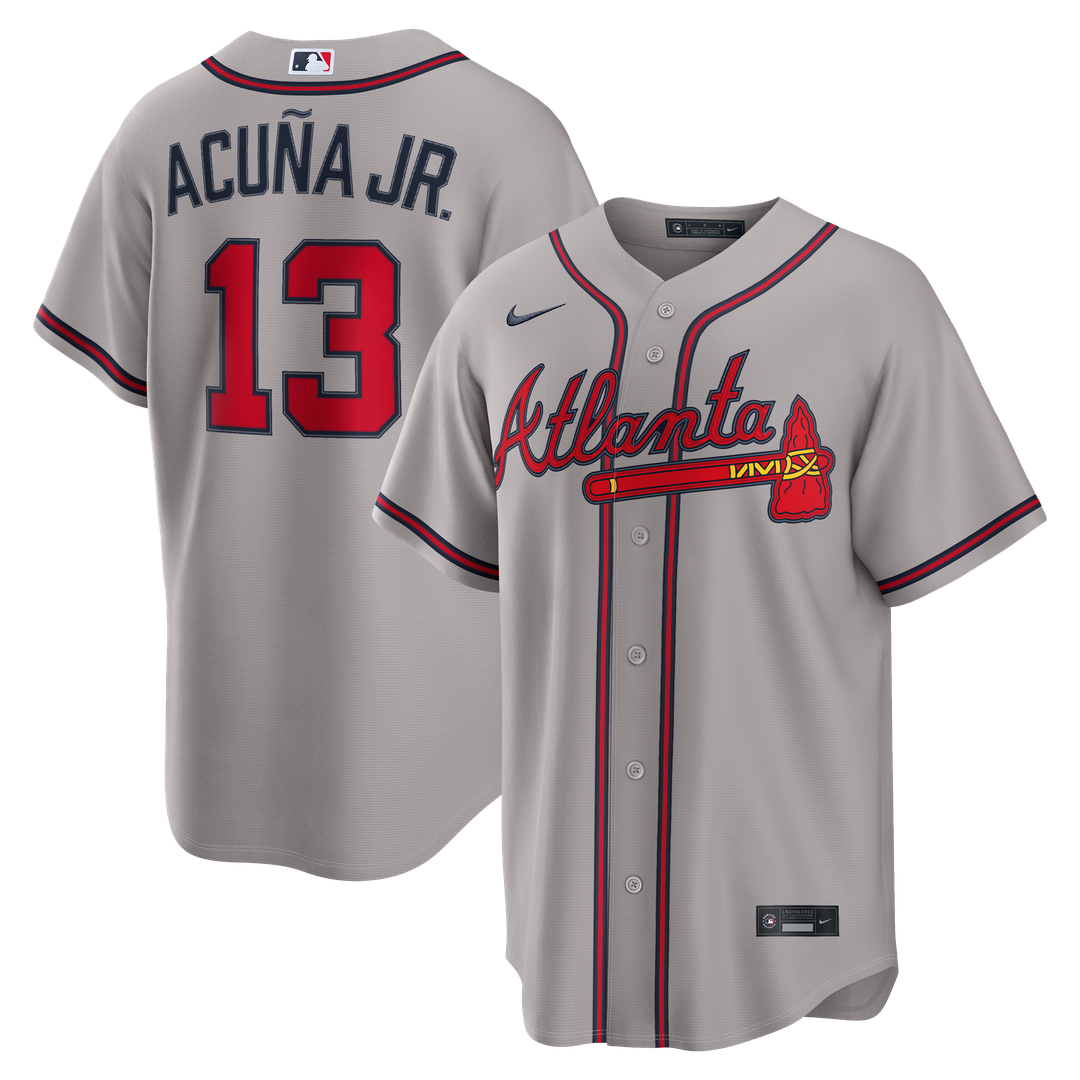 Atlanta Braves Ronald Acuña Jr. Nike Gray Road Replica Jersey product image 1, provided for visual reference and product