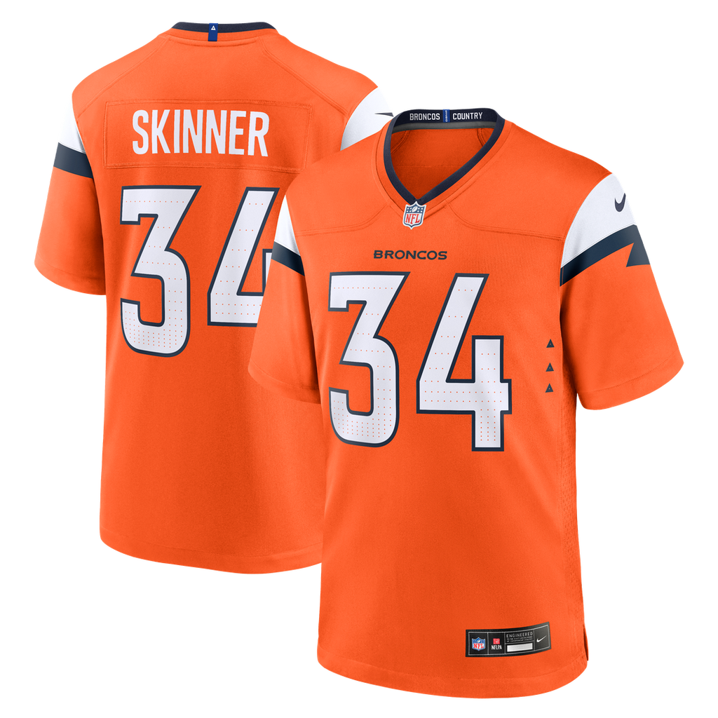 Denver Broncos JL Skinner Nike Orange Team Game Jersey product image 1, provided for visual reference and product detail