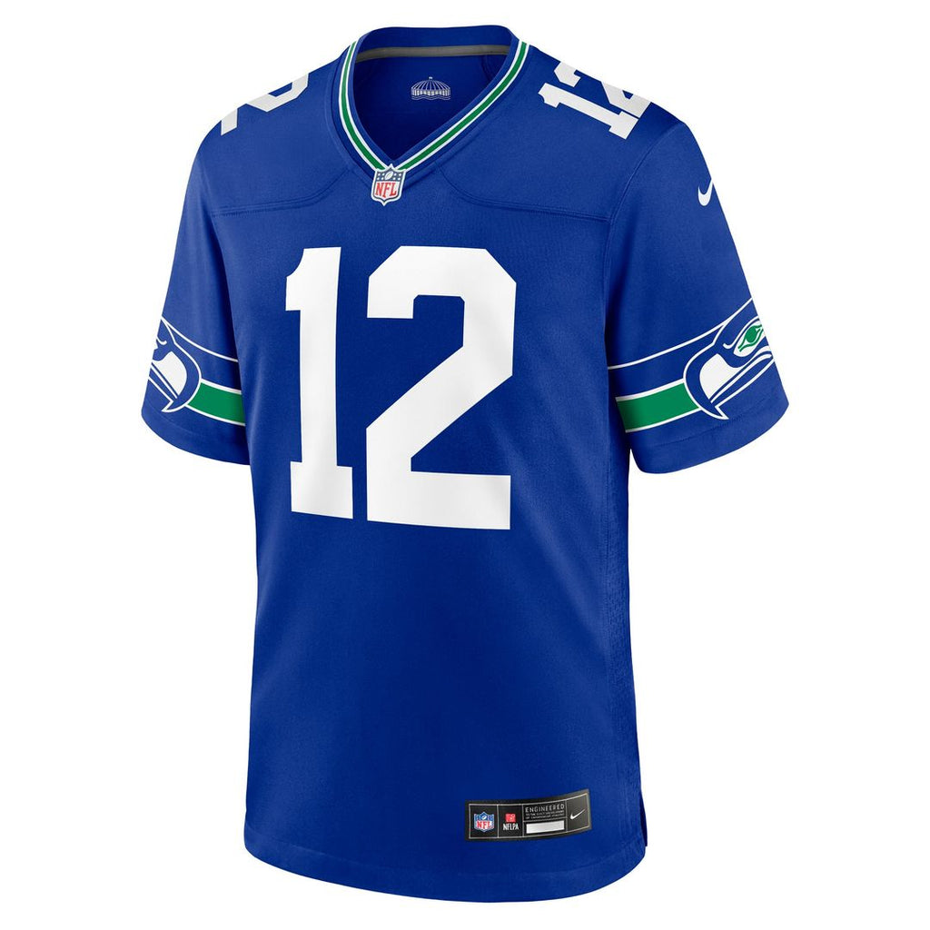 Seattle Seahawks 12s Nike Royal Throwback Player Game Jersey product image 2, provided for visual reference and product