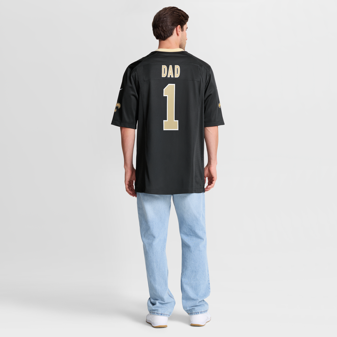 New Orleans Saints Number 1 Dad Nike Black Game Jersey product image 8, provided for visual reference and product detail