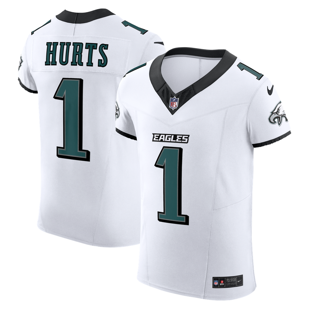 Philadelphia Eagles Jalen Hurts Nike White Vapor F.U.S.E. Elite Jersey product image 1, provided for visual reference and