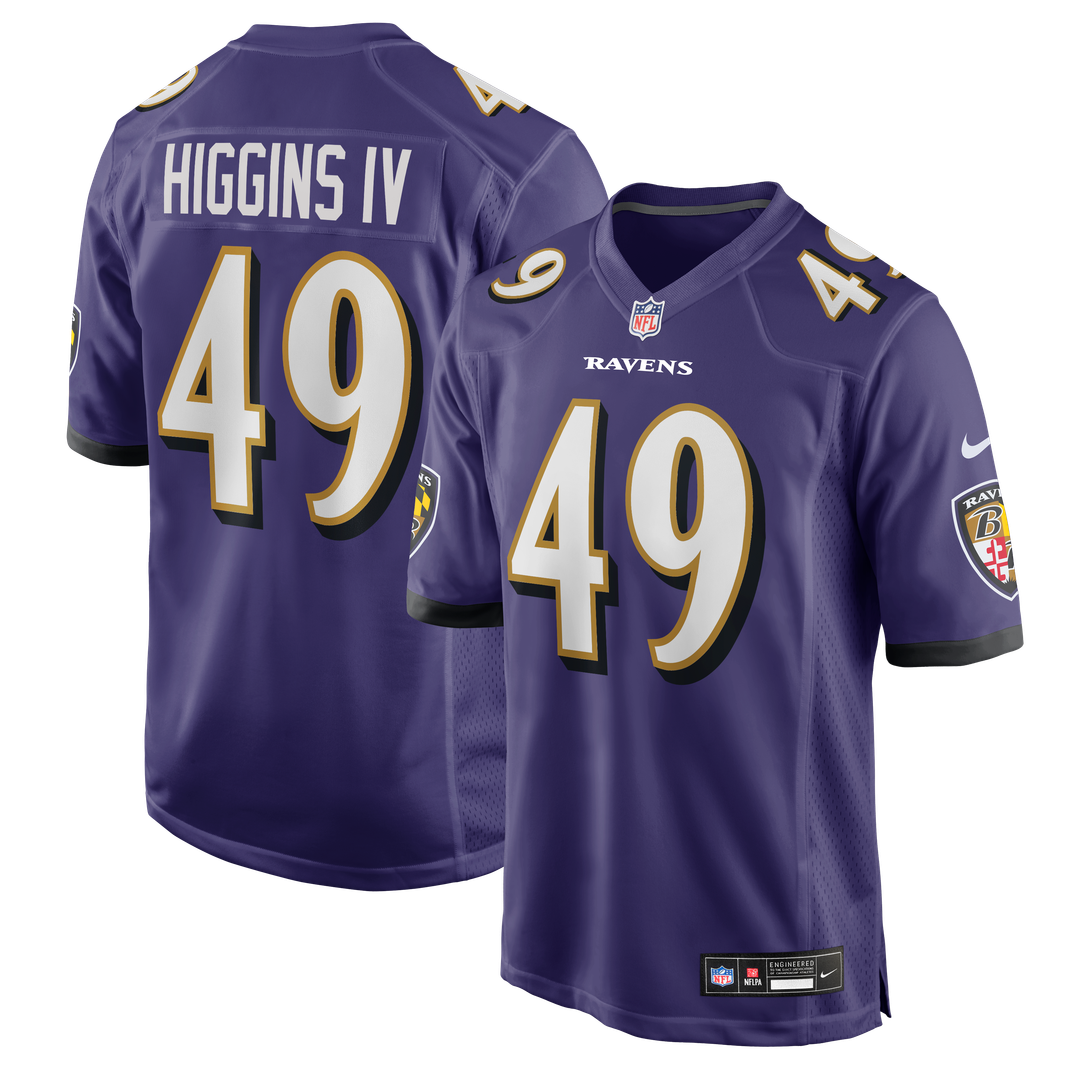 Baltimore Ravens Jay Higgins IV Nike Purple Team Game Jersey product image 1, provided for visual reference and product