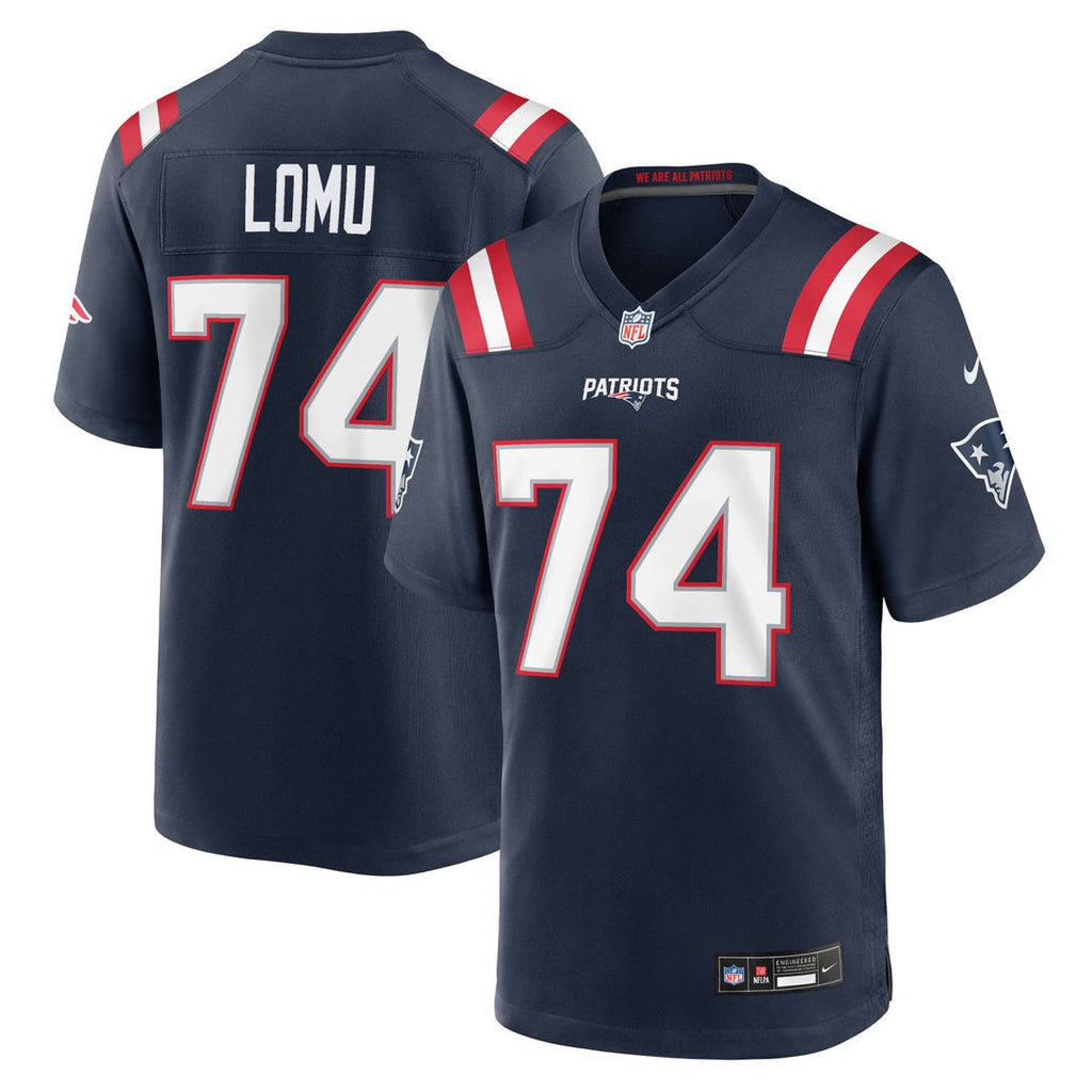 New England Patriots Caleb Lomu Nike Navy Team Game Jersey product image 1, provided for visual reference and product detail