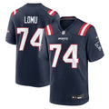 New England Patriots Caleb Lomu Nike Navy Team Game Jersey product image 1, provided for visual reference and product detail