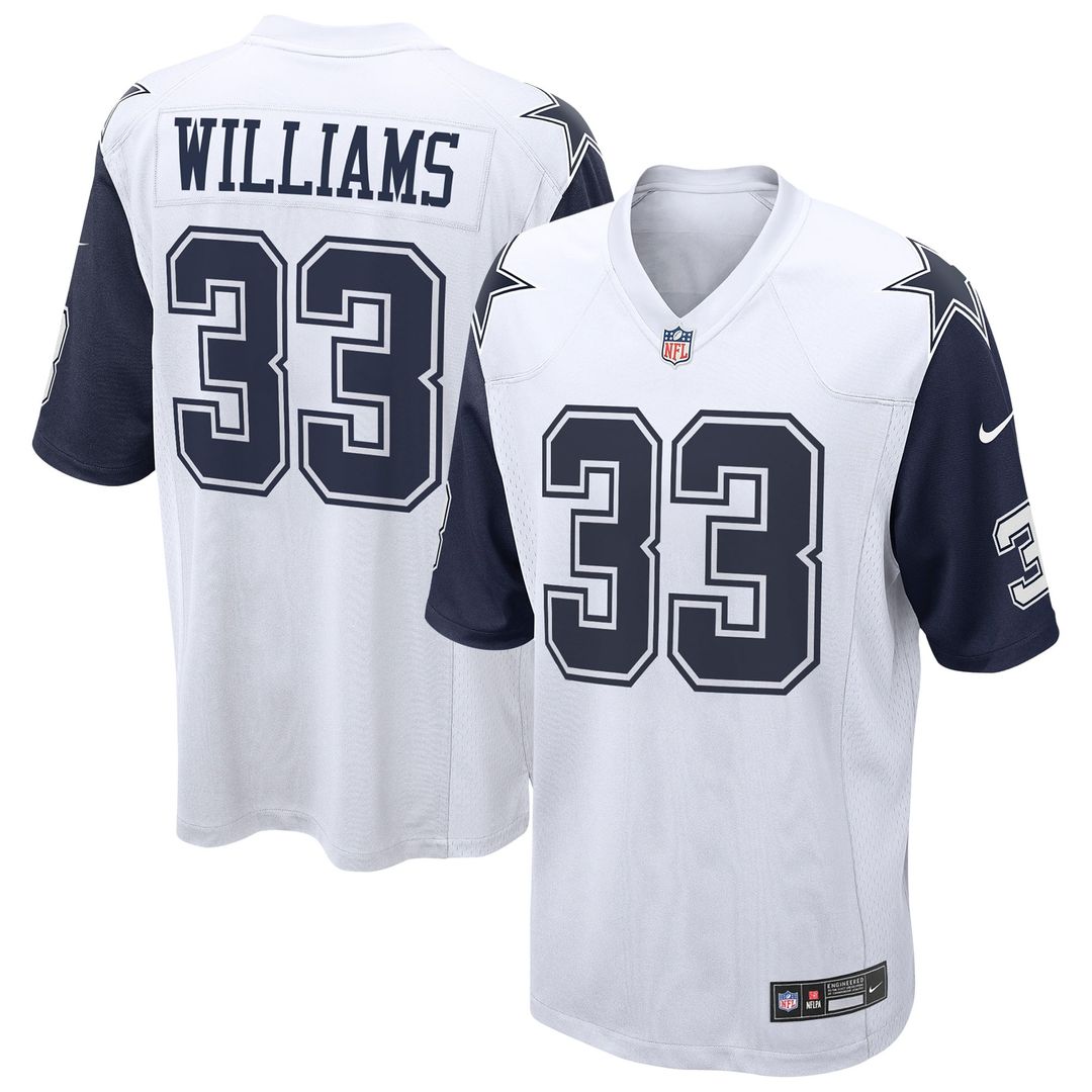 Dallas Cowboys Javonte Williams Nike White Alternate Game Jersey product image 1, provided for visual reference and product