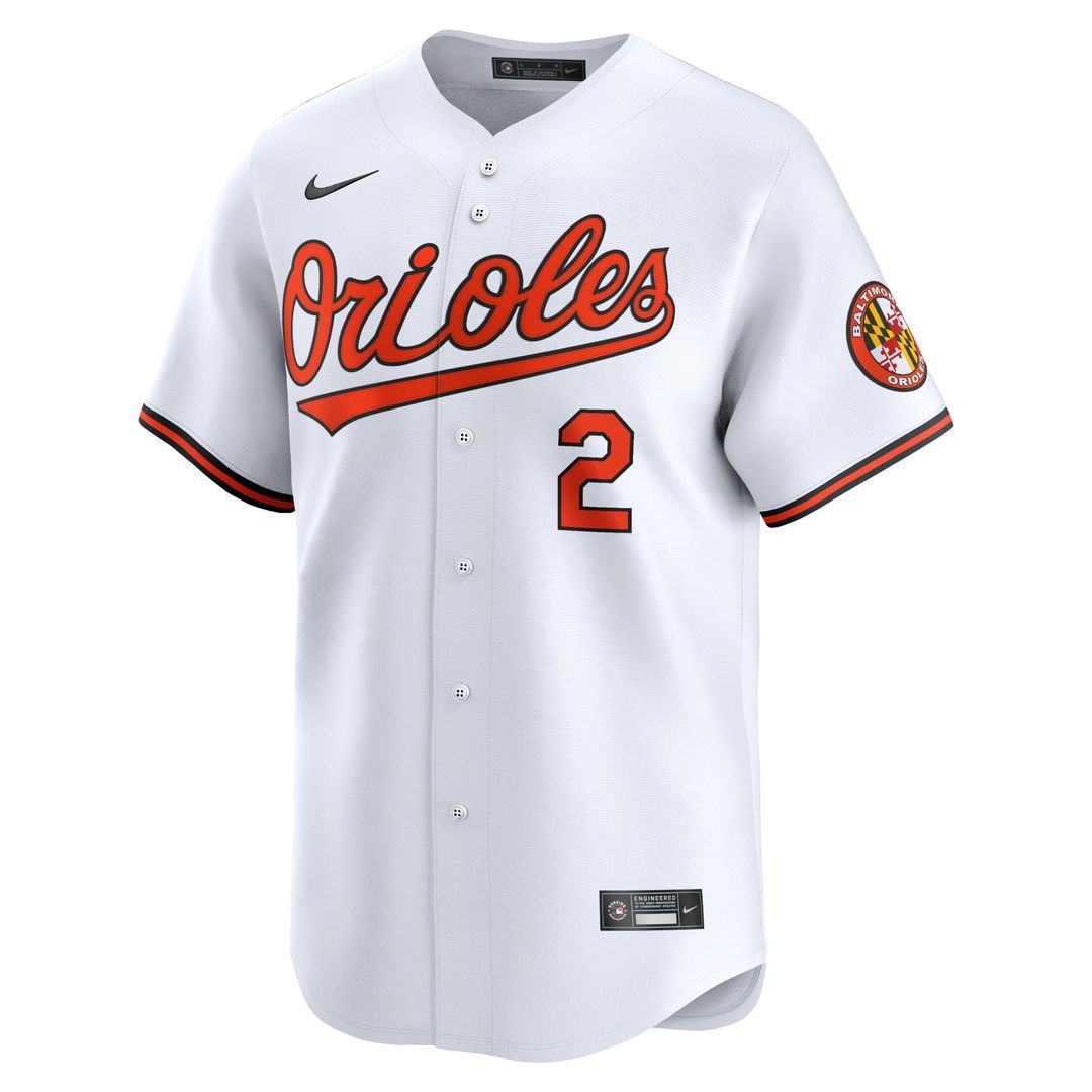 Baltimore Orioles Gunnar Henderson Nike White Home Limited Player Jersey product image 2, provided for visual reference and