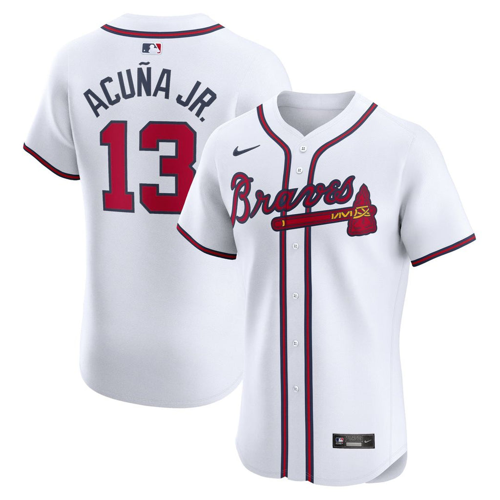 Atlanta Braves Ronald Acuña Jr. Nike White Home Elite Jersey product image 1, provided for visual reference and product
