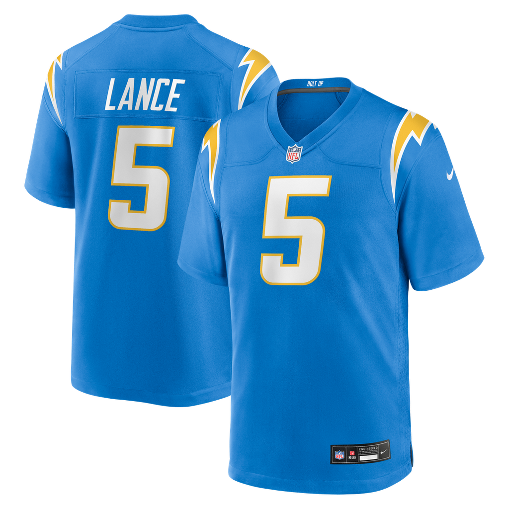Los Angeles Chargers Trey Lance Nike Powder Blue Team Game Jersey product image 1, provided for visual reference and product