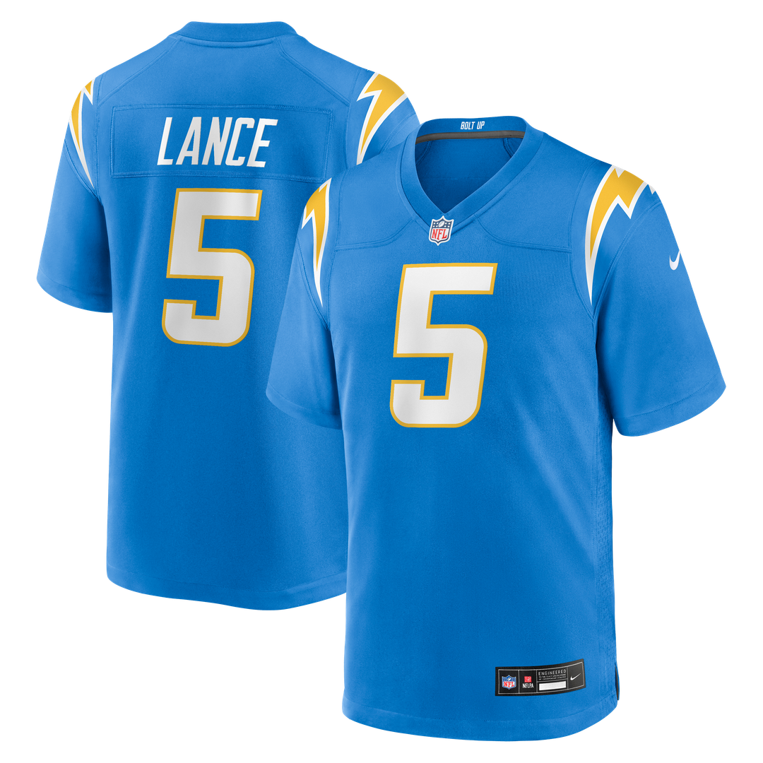 Los Angeles Chargers Trey Lance Nike Powder Blue Team Game Jersey product image 1, provided for visual reference and product