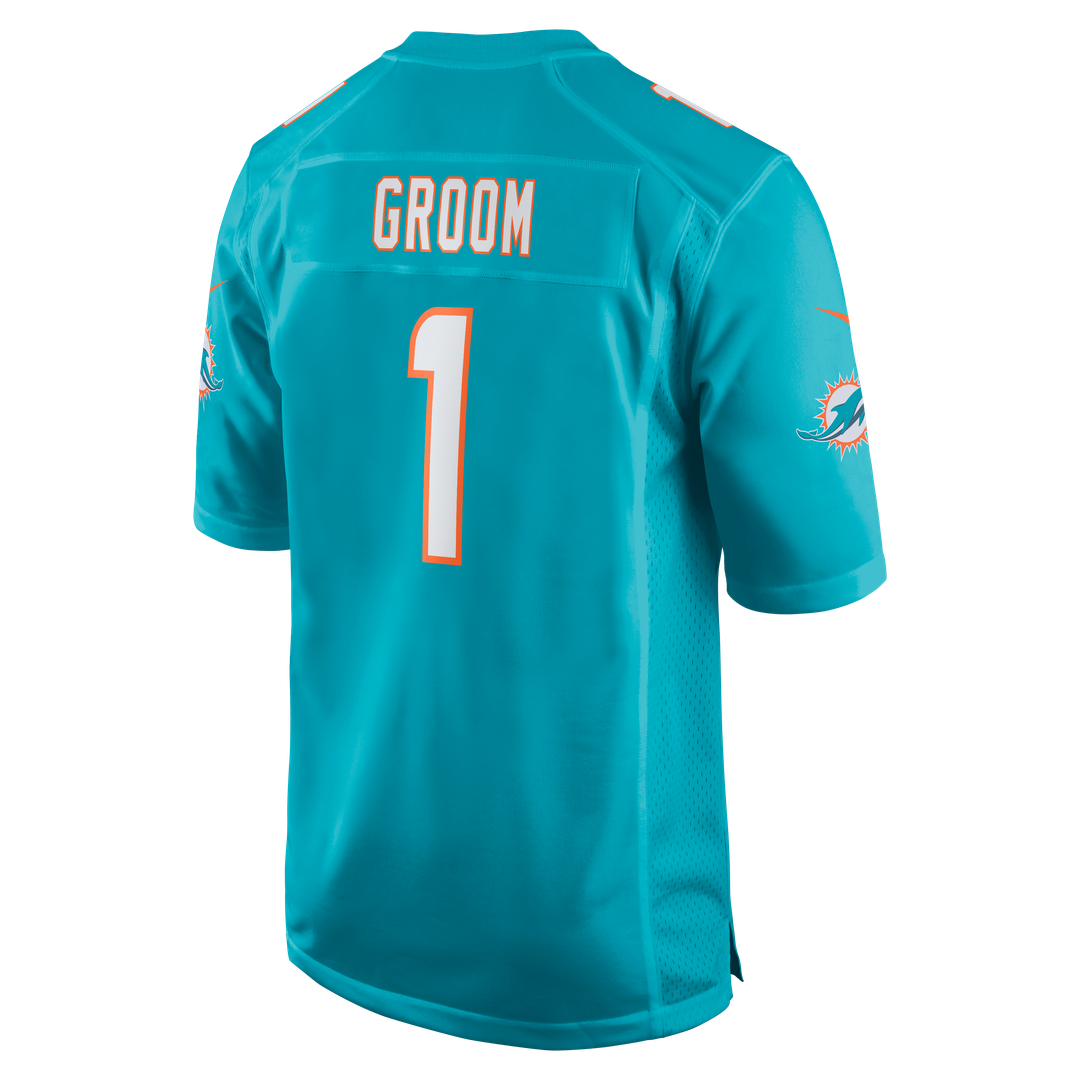 Miami Dolphins Number 1 Groom Nike Aqua Game Jersey product image 3, provided for visual reference and product detail review