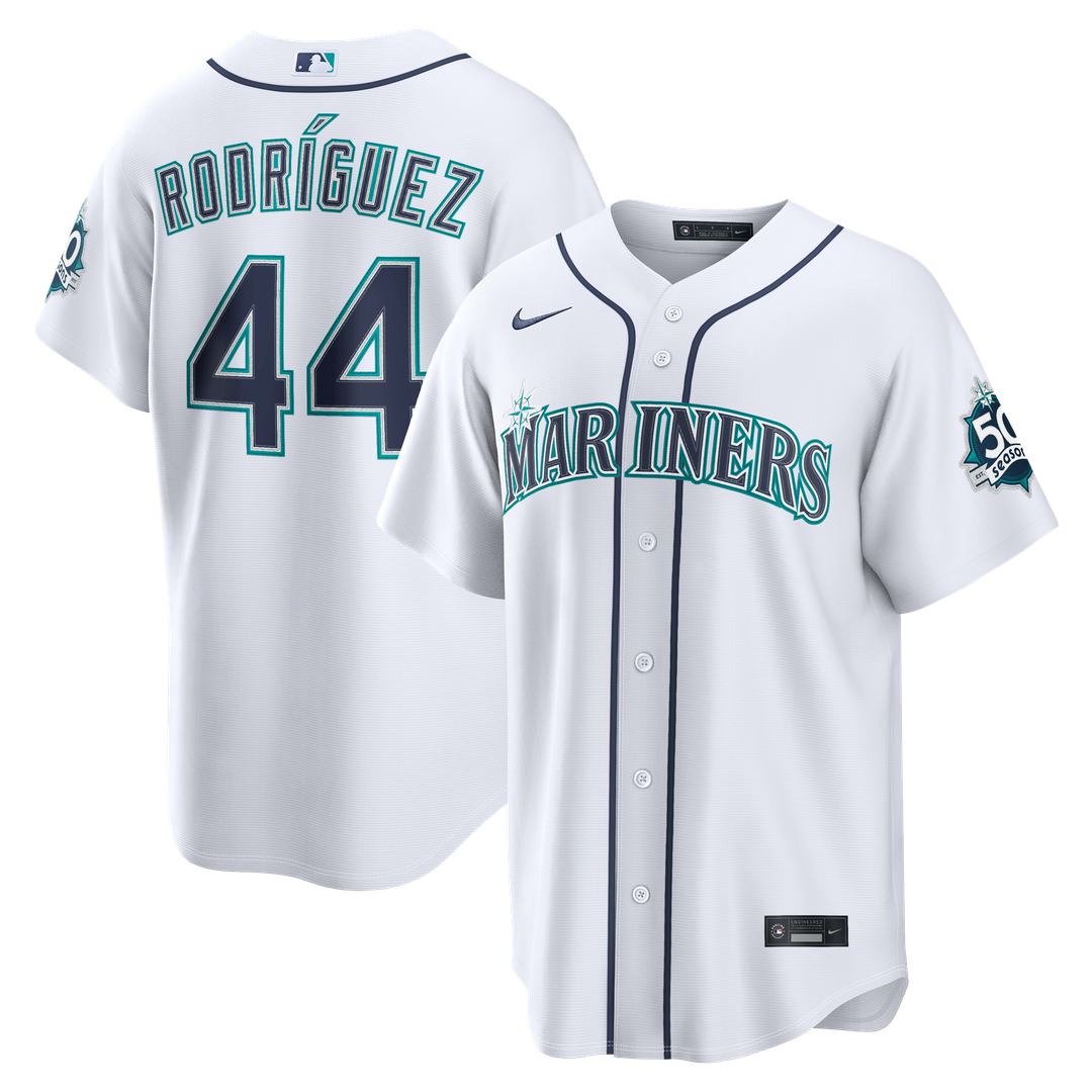 Seattle Mariners Julio Rodríguez Nike White Home Stadium 50th Season Patch Jersey product image 4, provided for visual