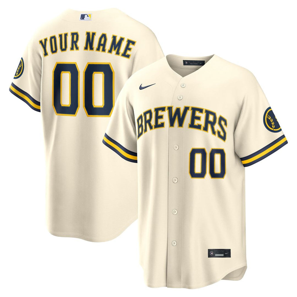 Milwaukee Brewers Nike Cream Home Stadium Custom Jersey product image 1, provided for visual reference and product detail