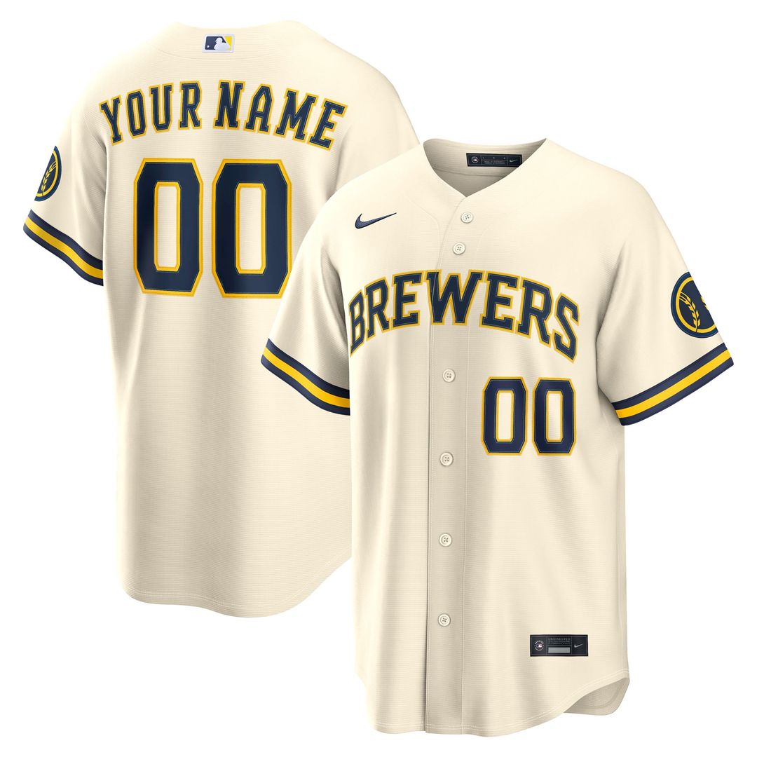 Milwaukee Brewers Nike Cream Home Stadium Custom Jersey product image 1, provided for visual reference and product detail