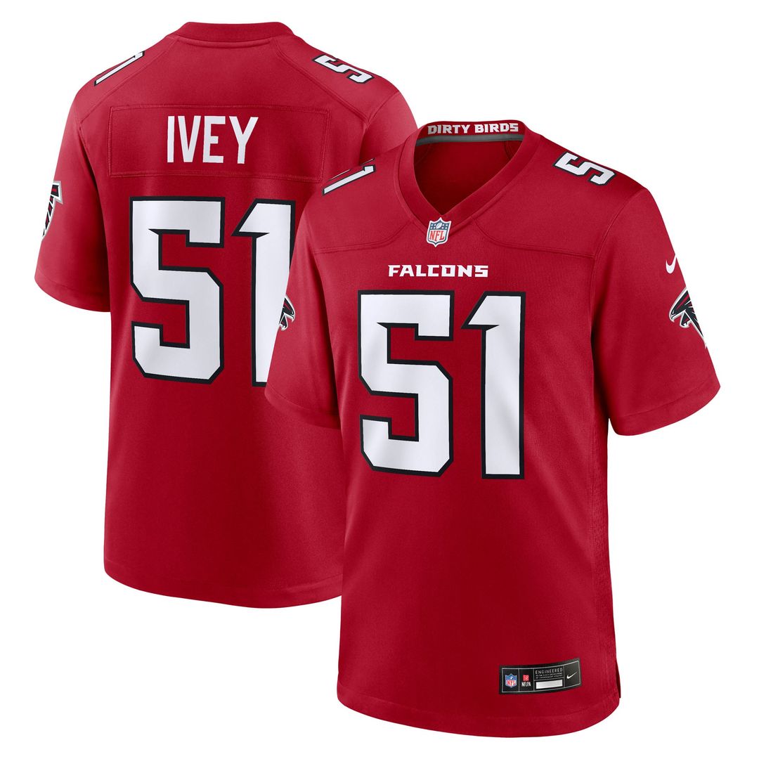 Atlanta Falcons Jared Ivey Nike Red Team Game Jersey product image 1, provided for visual reference and product detail review