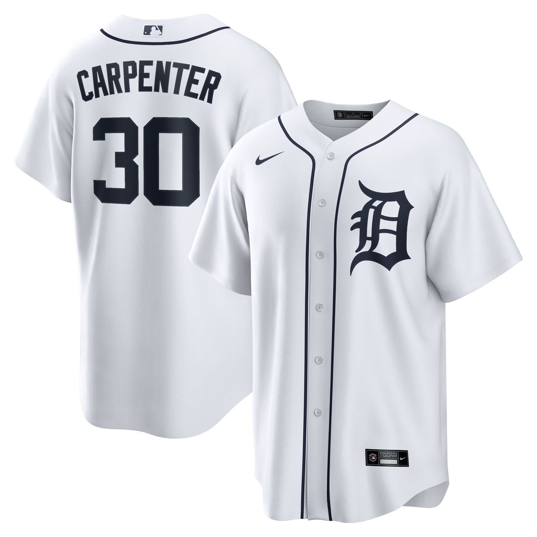 Detroit Tigers Kerry Carpenter Nike White Home Replica Jersey product image 1, provided for visual reference and product