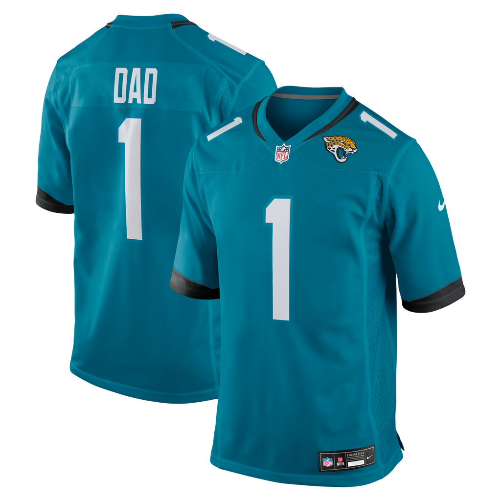 Jacksonville Jaguars Number 1 Dad Nike Teal Game Jersey product image 1, provided for visual reference and product detail
