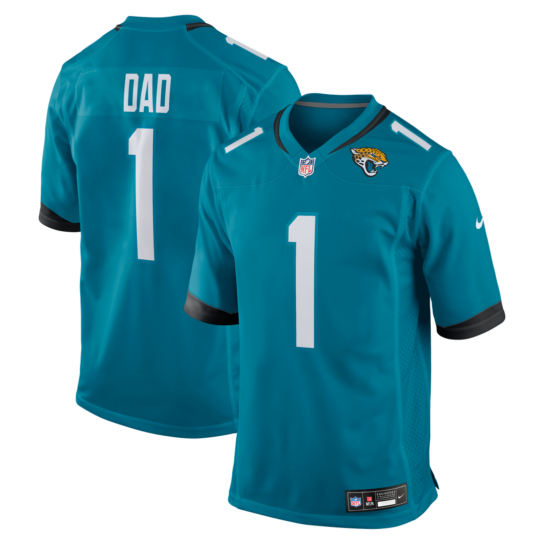 Jacksonville Jaguars Number 1 Dad Nike Teal Game Jersey product image 1, provided for visual reference and product detail