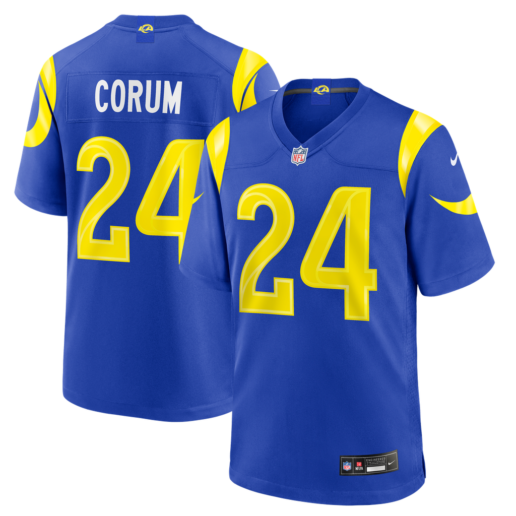 Los Angeles Rams Blake Corum Nike Royal Game Jersey product image 1, provided for visual reference and product detail review