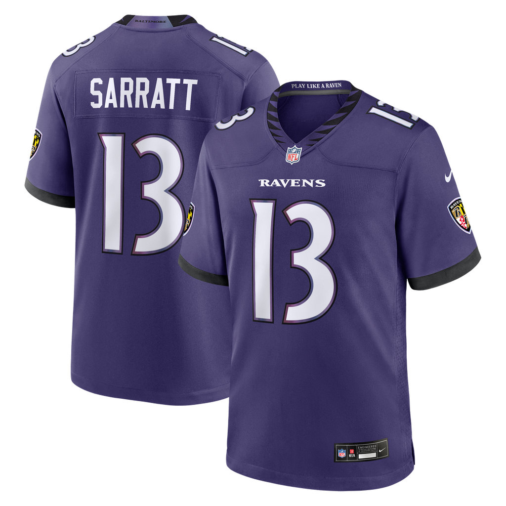 Baltimore Ravens Elijah Sarratt Nike Purple Team Game Jersey product image 1, provided for visual reference and product
