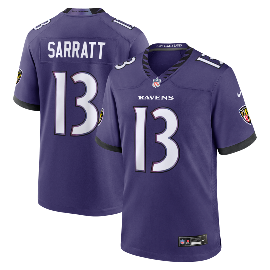 Baltimore Ravens Elijah Sarratt Nike Purple Team Game Jersey product image 1, provided for visual reference and product