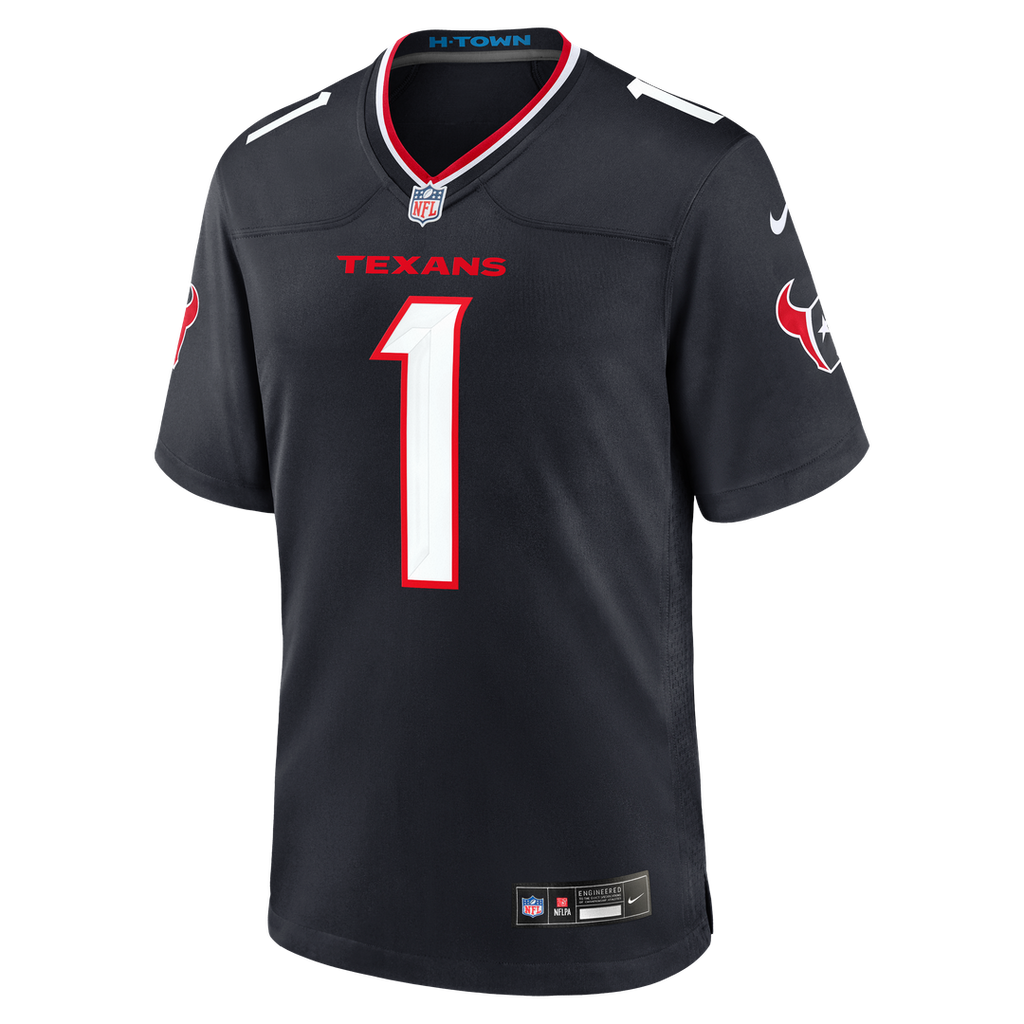 Houston Texans Number 1 Groom Nike Navy Game Jersey product image 2, provided for visual reference and product detail review