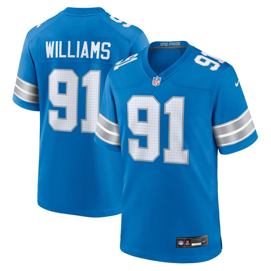 Detroit Lions Tyleik Williams Nike Blue Team Game Jersey product image 1, provided for visual reference and product detail