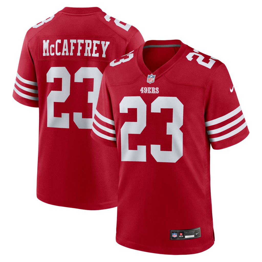 San Francisco 49ers Christian McCaffrey Nike Scarlet Game Player Jersey product image 1, provided for visual reference and