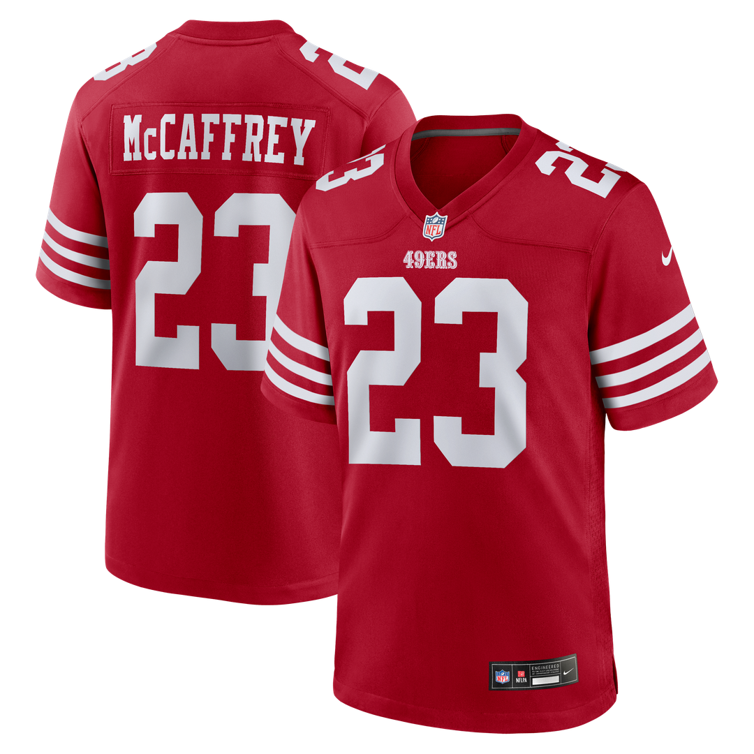 San Francisco 49ers Christian McCaffrey Nike Scarlet Game Player Jersey product image 1, provided for visual reference and