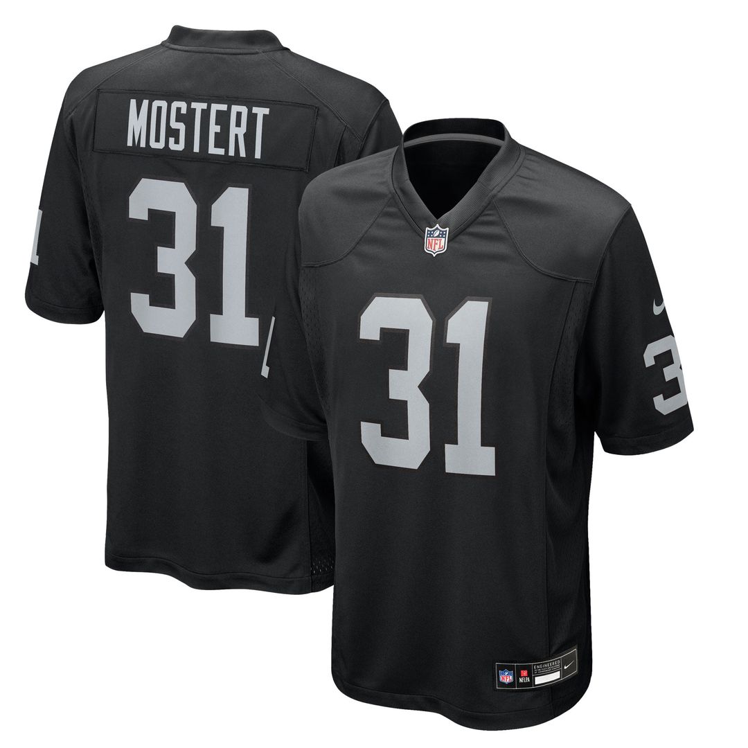 Las Vegas Raiders Raheem Mostert Nike Black Team Game Jersey product image 1, provided for visual reference and product