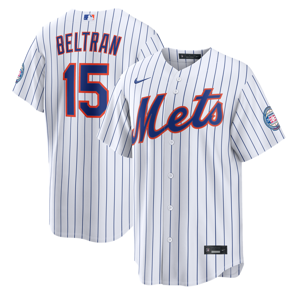 New York Mets Carlos Beltran Nike White Home Replica 2026 Hall of Fame Patch Jersey product image 1, provided for visual